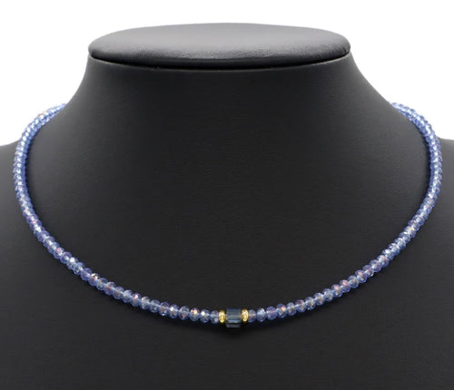 Blue Mirage Beaded Necklace-Gold "LM"