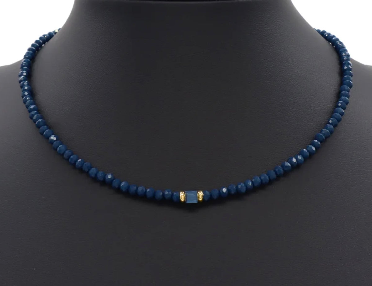 "Midnight Crystal Beaded Necklace-Gold "LM"