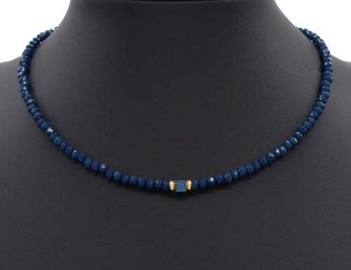 "Midnight Crystal Beaded Necklace-Gold "LM"