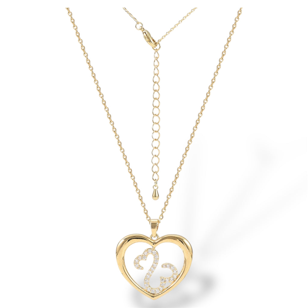 Pavé Scroll Heart Pendant Necklace "LM"