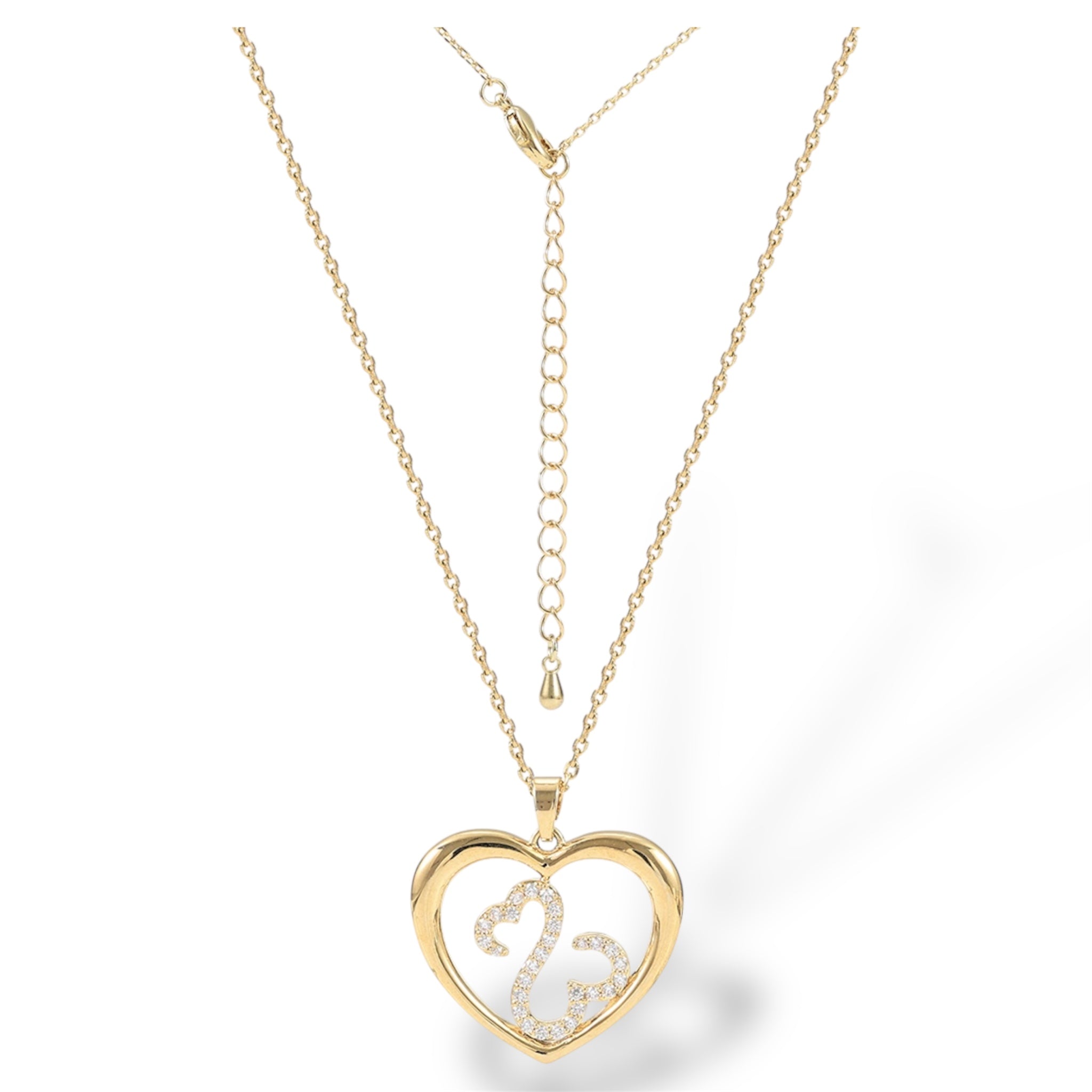 Pavé Scroll Heart Pendant Necklace "LM"