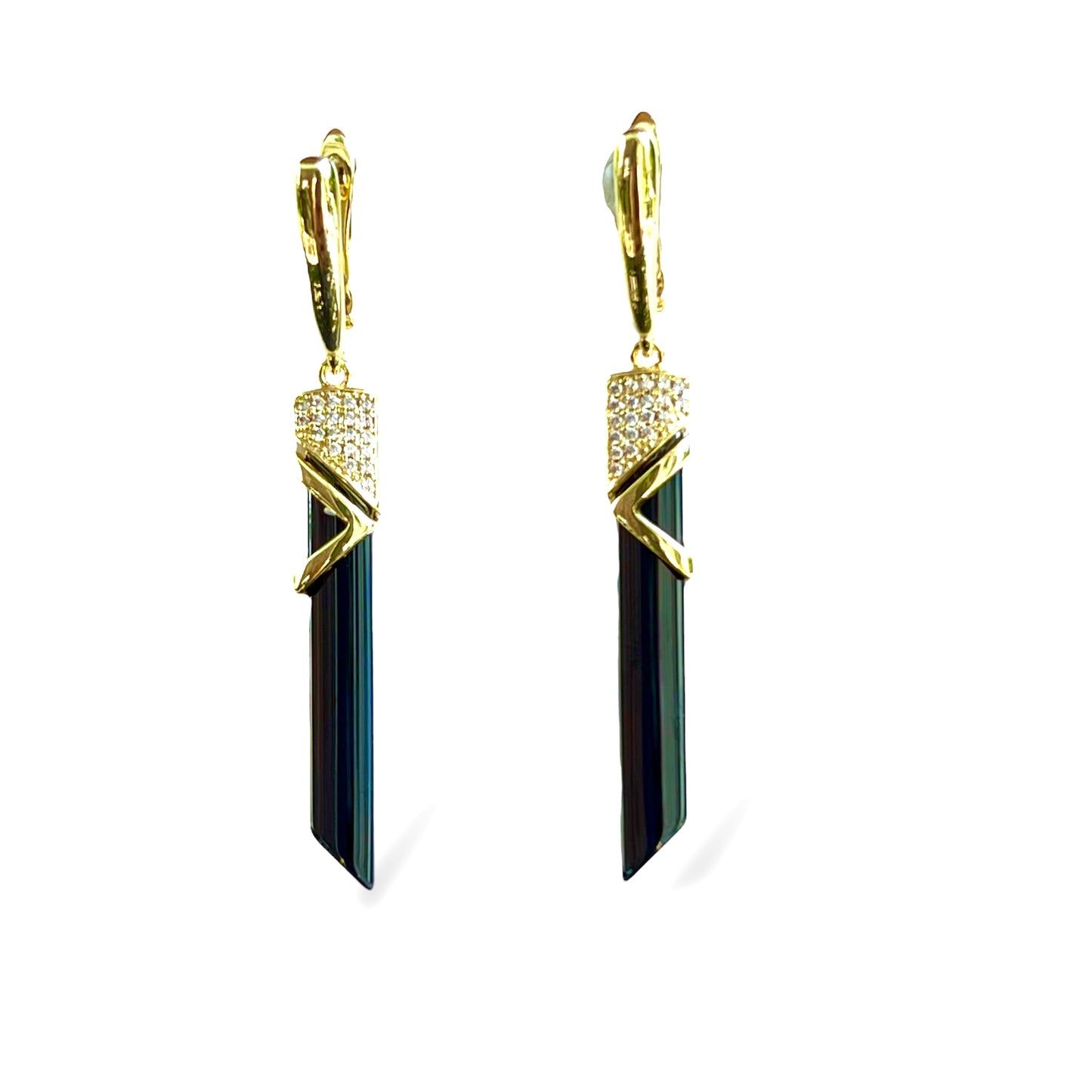 Black Ceramic Geometric Drop Earrings-Gold LM