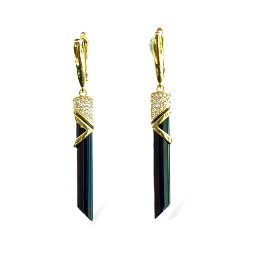 Black Ceramic Geometric Drop Earrings-Gold LM