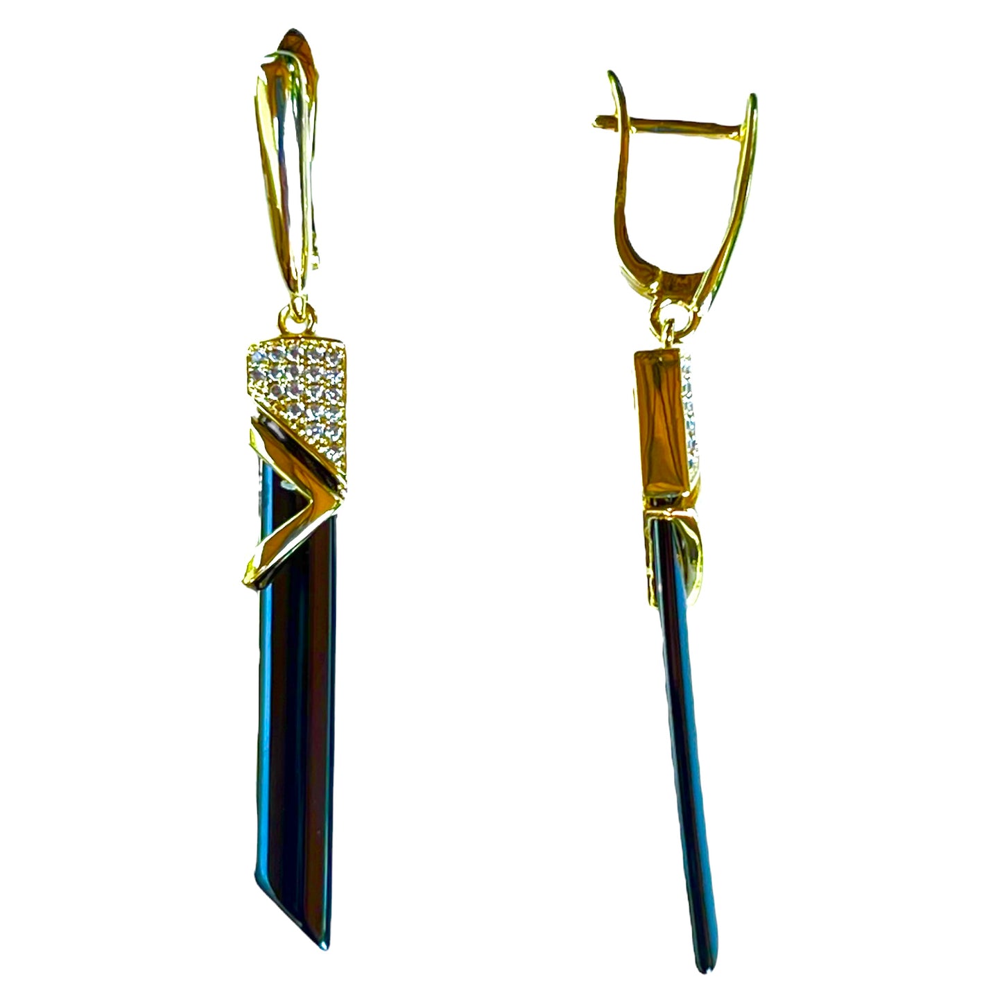 Black Ceramic Geometric Drop Earrings-Gold LM
