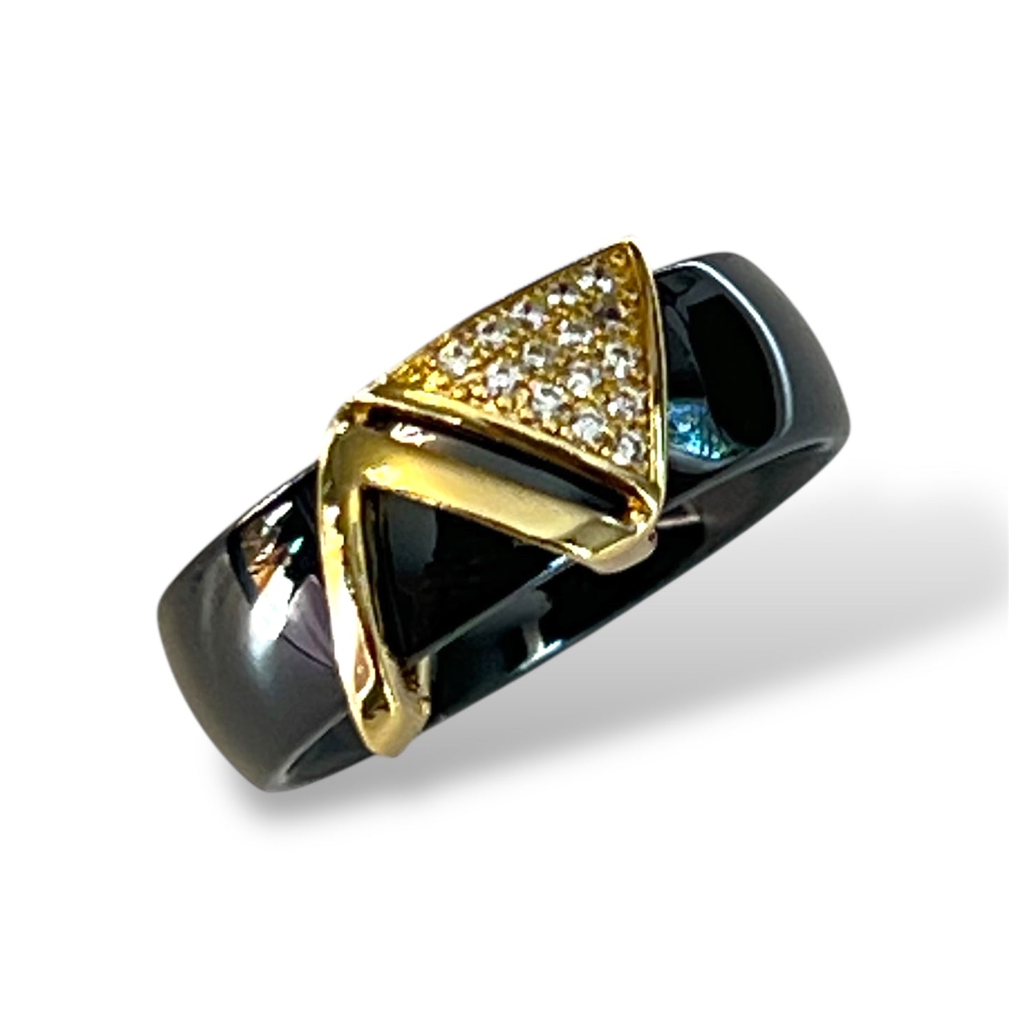 Black Ceramic Geometric Ring-Gold LM