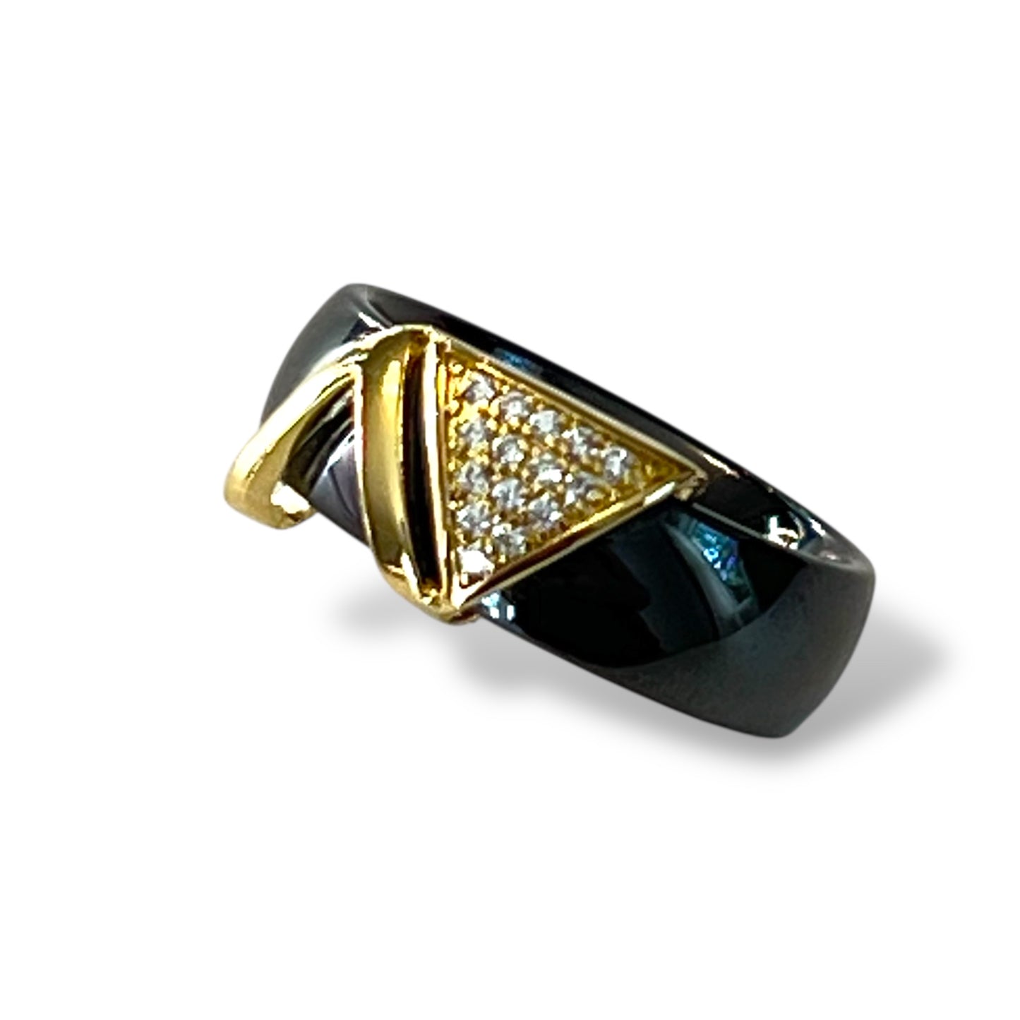 Black Ceramic Geometric Ring-Gold LM