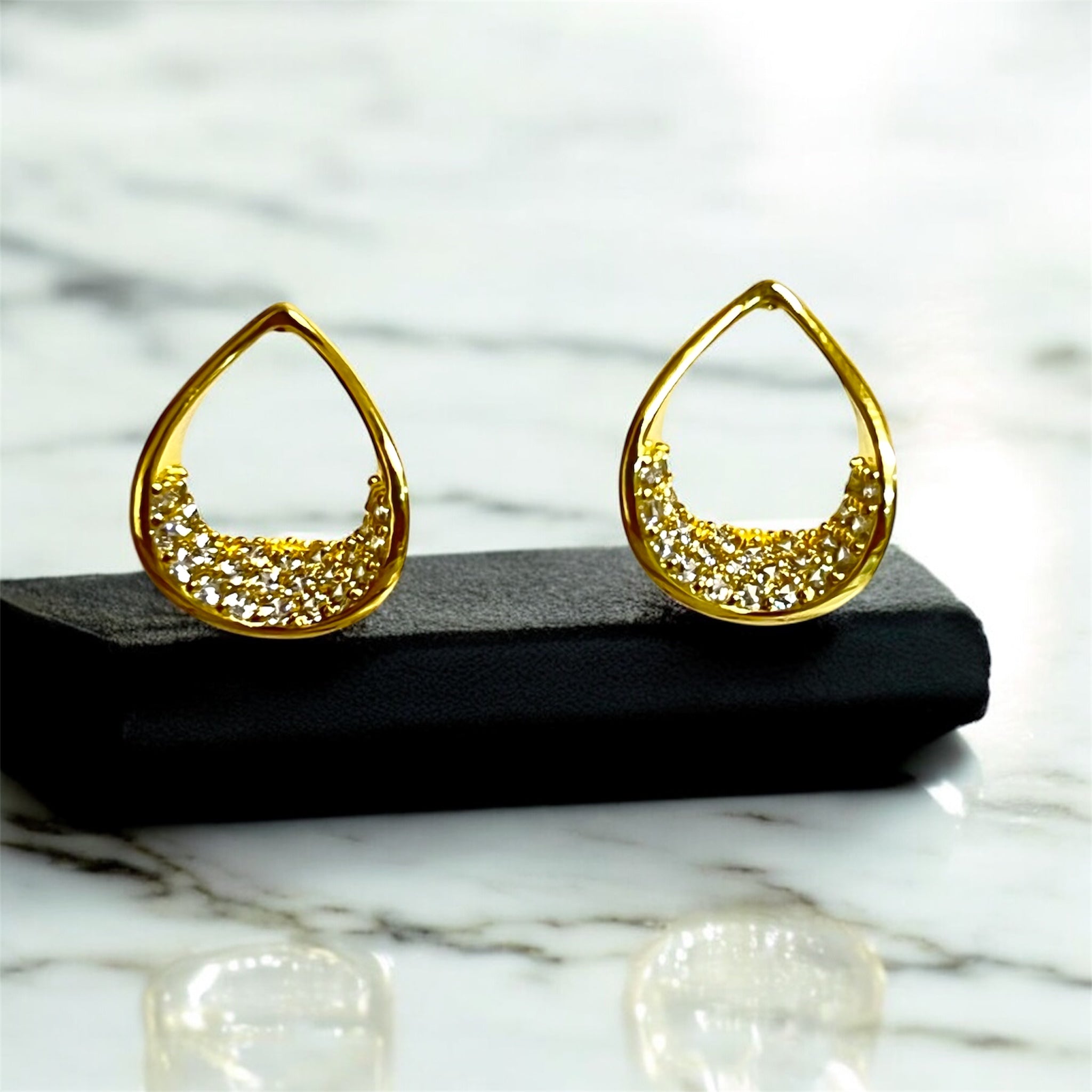 Golden/Silver Raindrop Pavé Stud Earrings "LM"