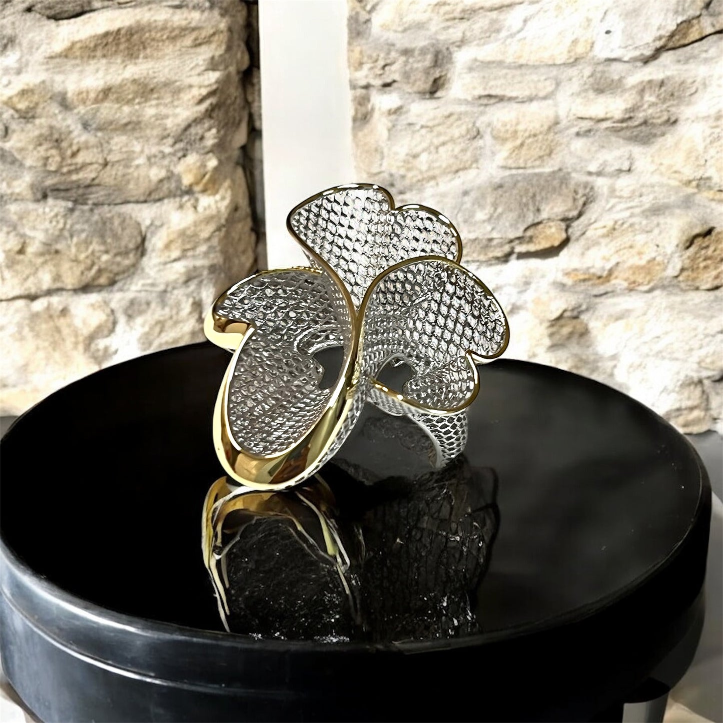 Heart Clover Filigree Ring-Two tone LM