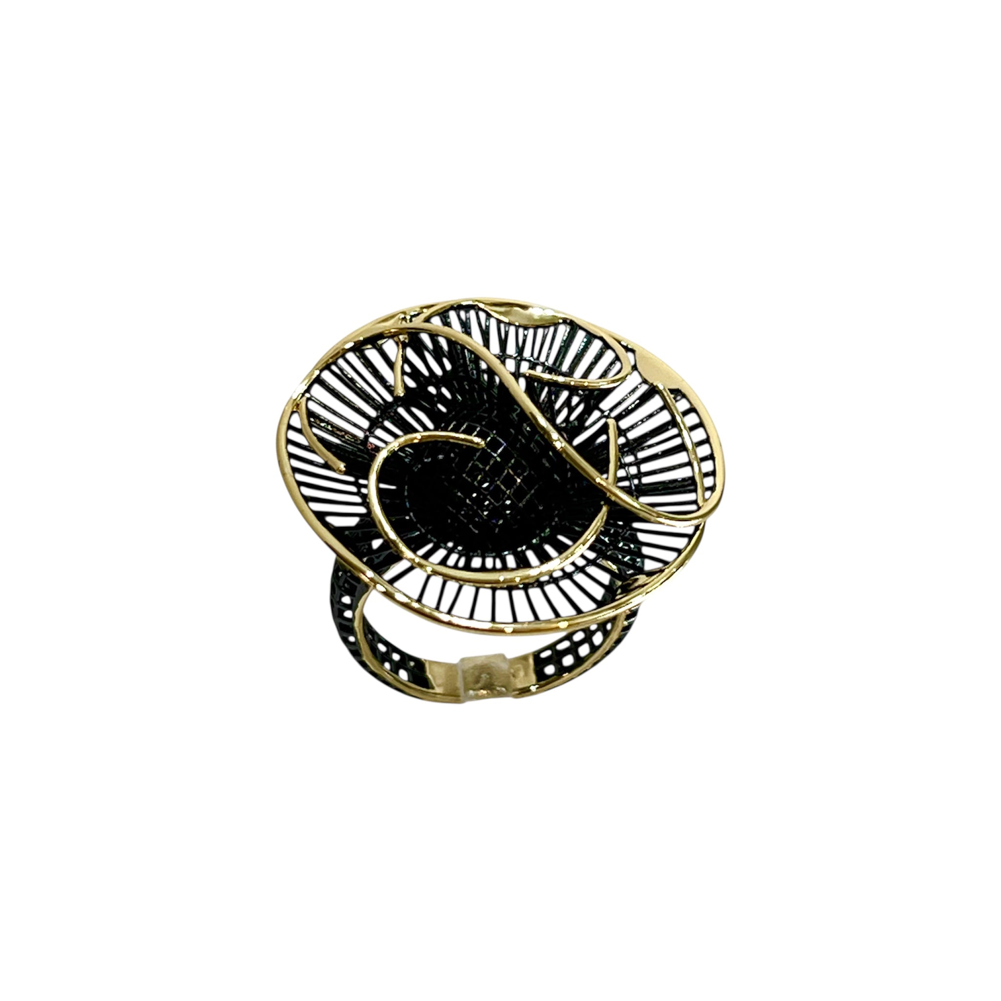 Abstract Orbit Filigree Statement Ring-Gold Black"LM"
