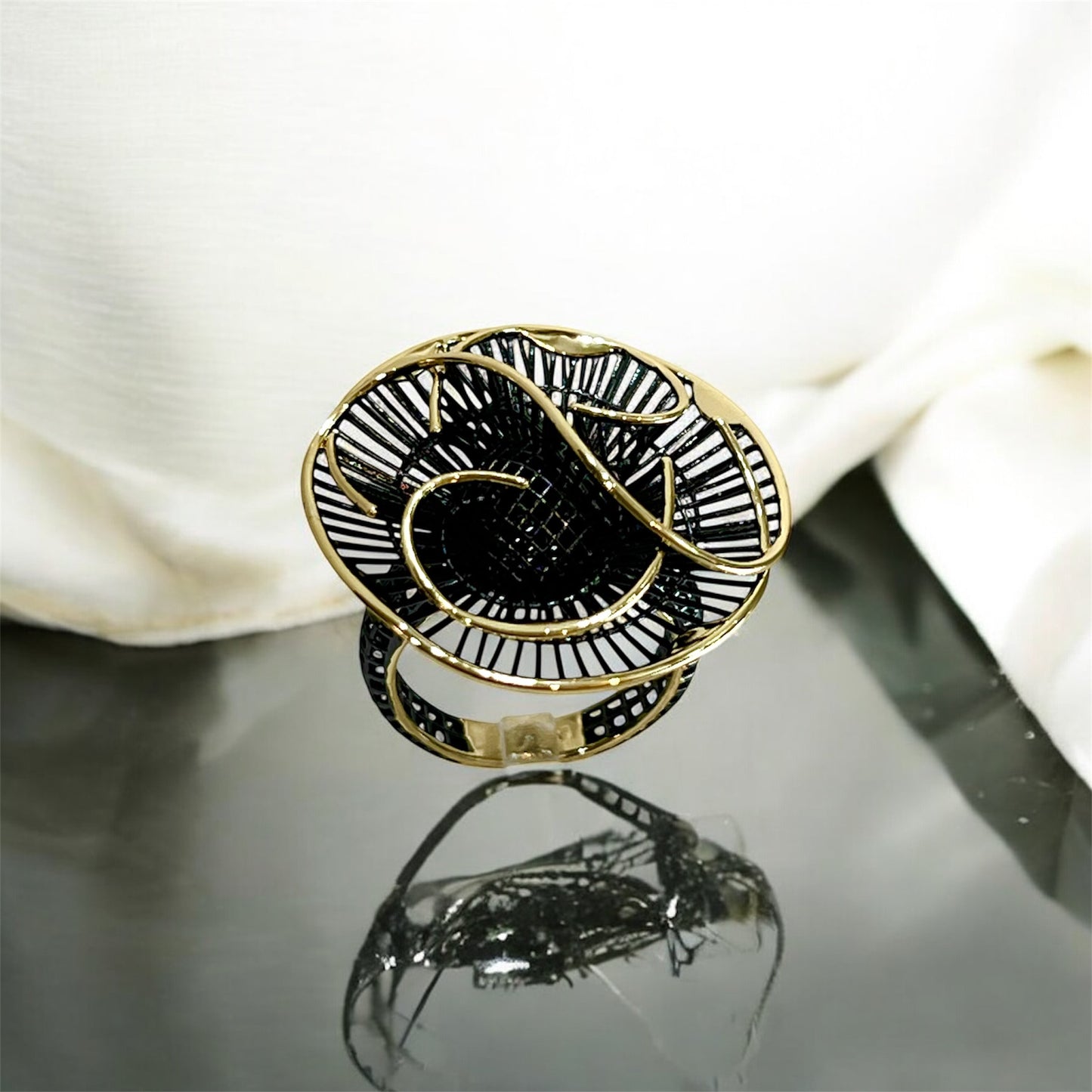 Abstract Orbit Filigree Statement Ring-Gold Black LM