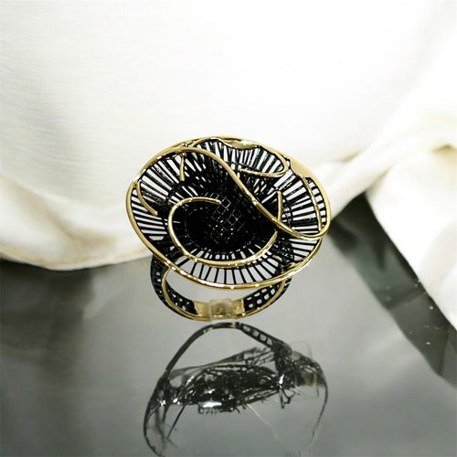Abstract Orbit Filigree Statement Ring-Gold Black"LM"