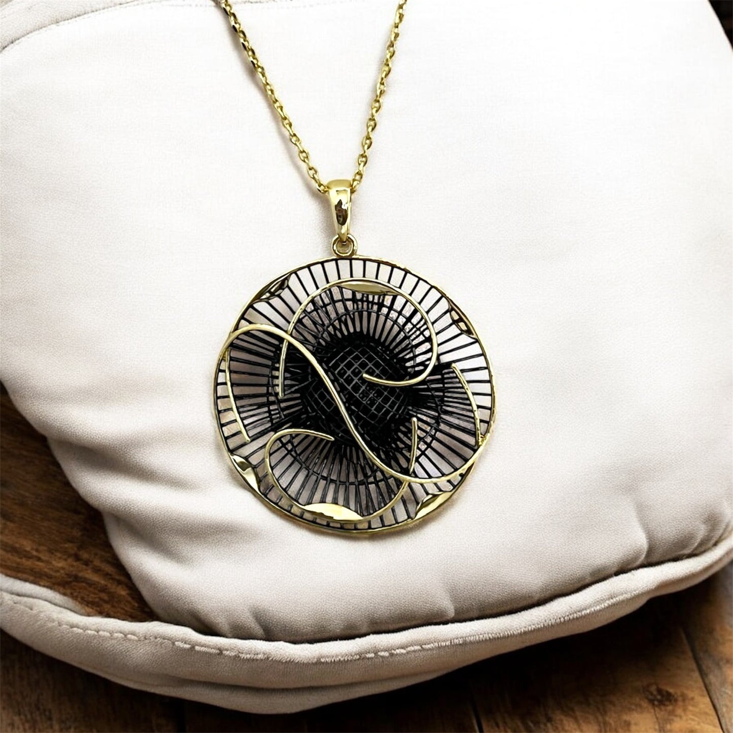 Abstract Orbit Filigree Statement Necklace-two tone LM