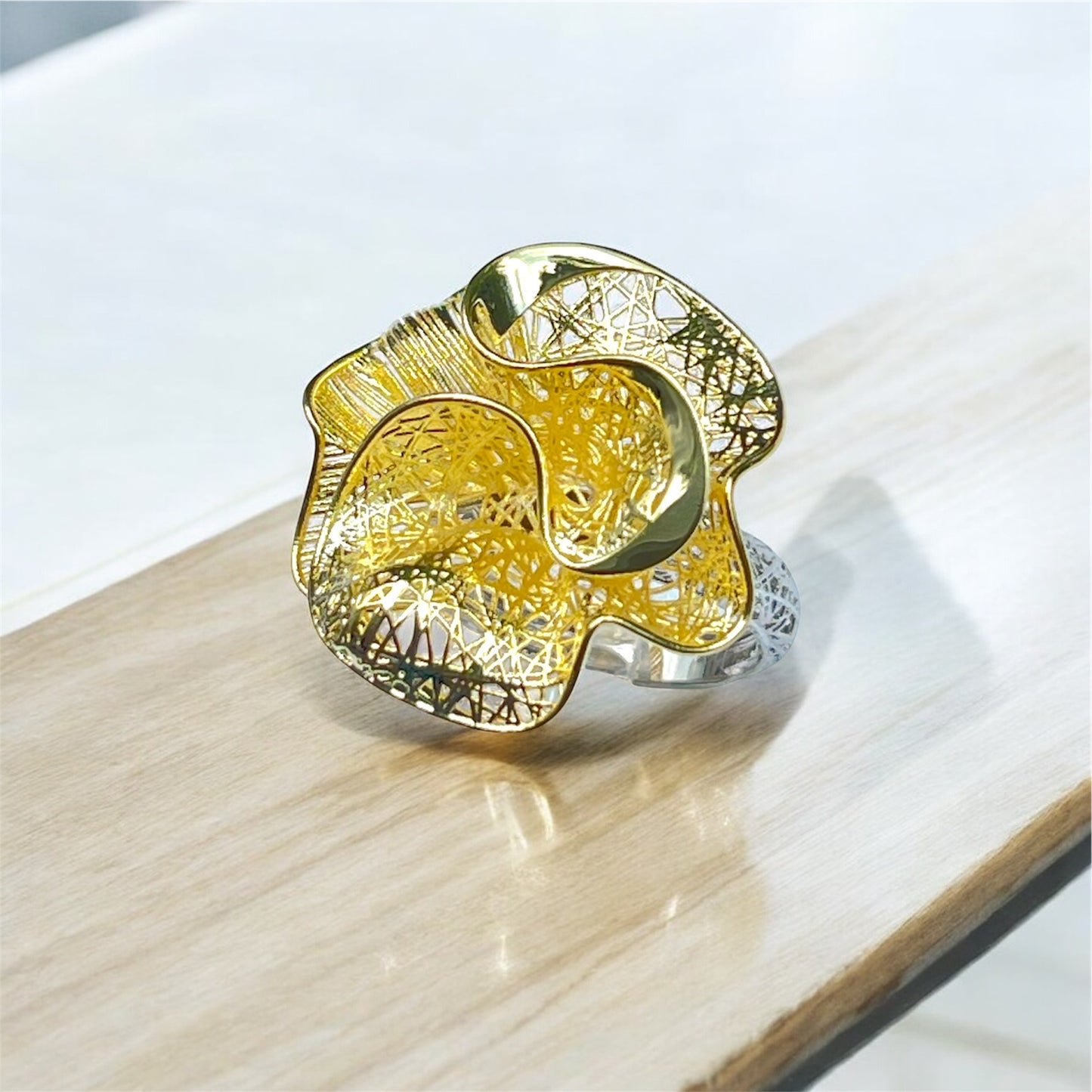 Golden Bloom Statement Ring-Two Tone LM