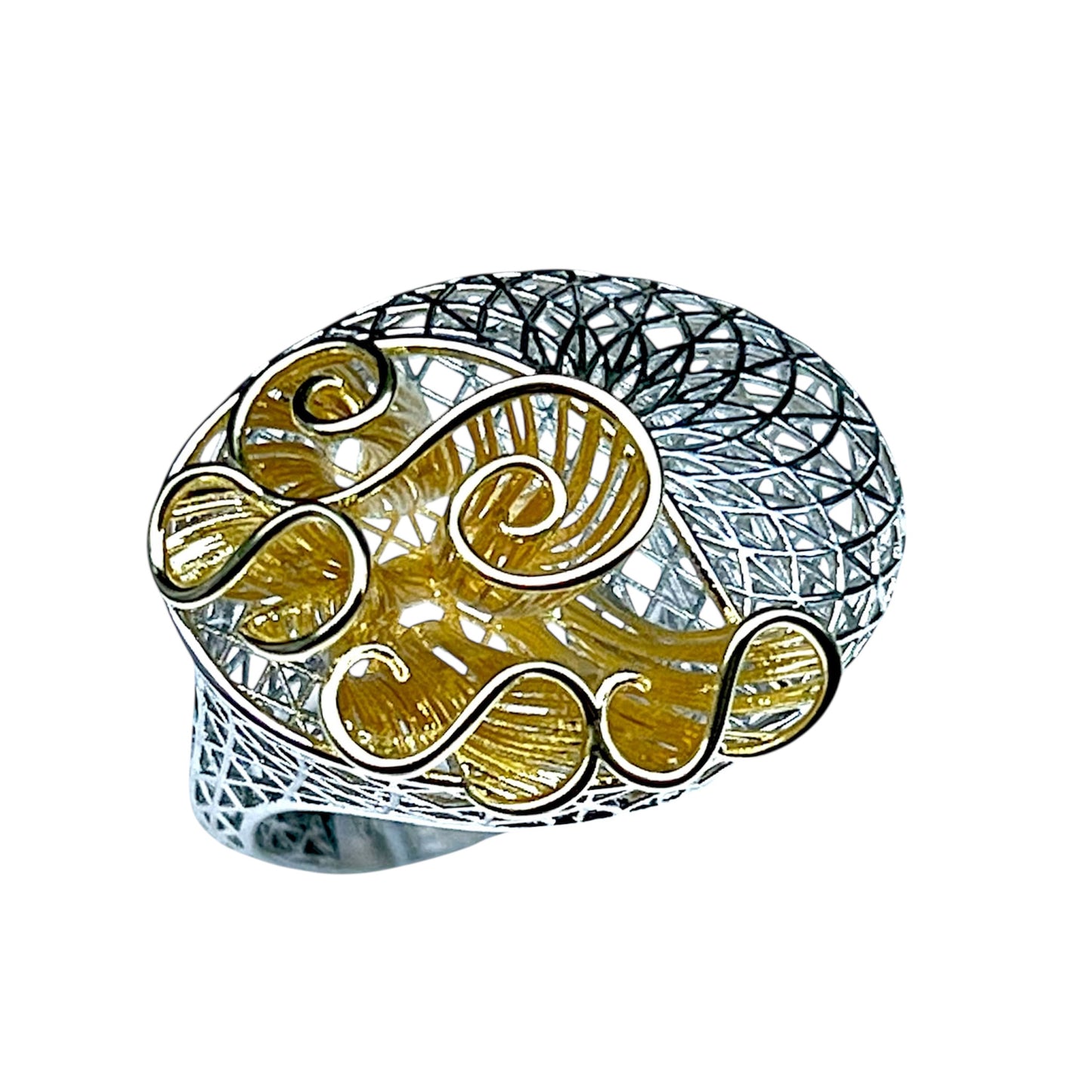 Ethereal Swirl Filigree Ring-Two Tone