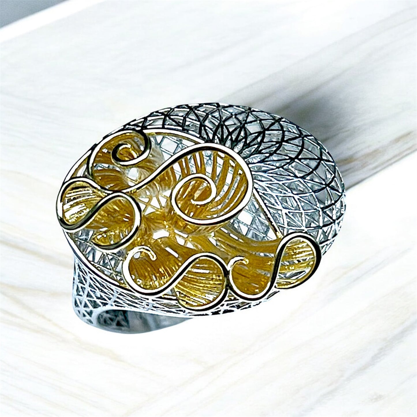 Ethereal Swirl Filigree Ring-Two Tone