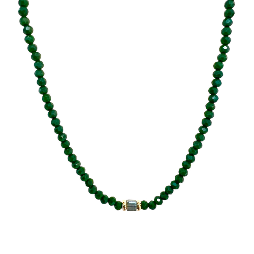 Emerald Essence Beaded Necklace-Gold "LM"