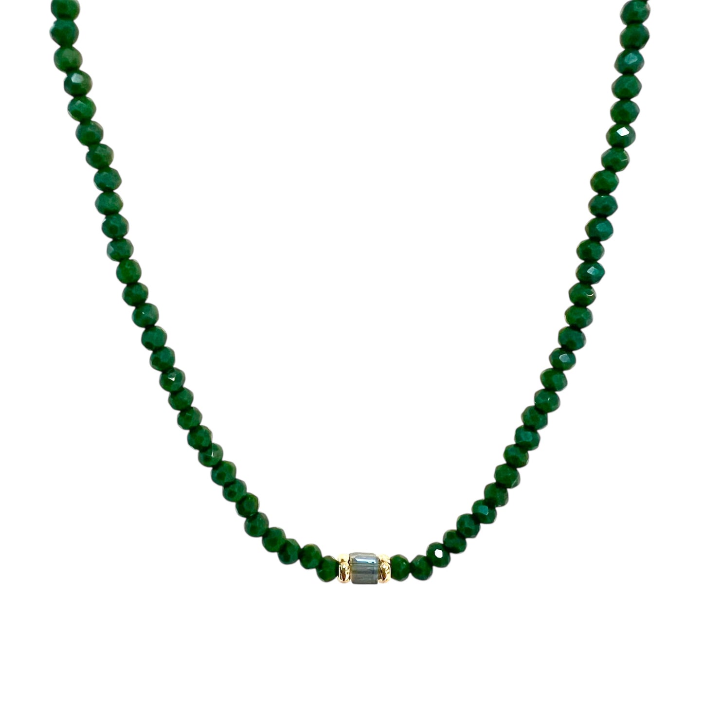Emerald Essence Beaded Necklace-Gold LM
