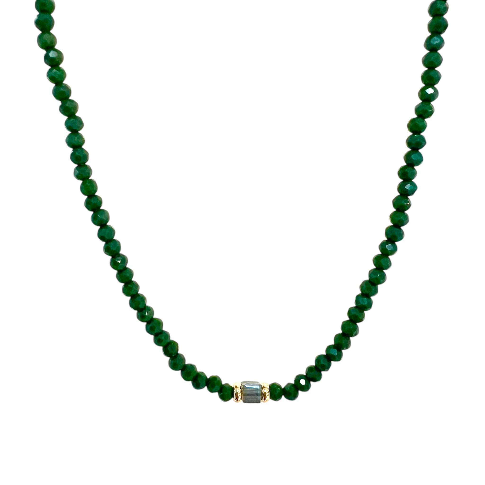 Emerald Essence Beaded Necklace-Gold "LM"