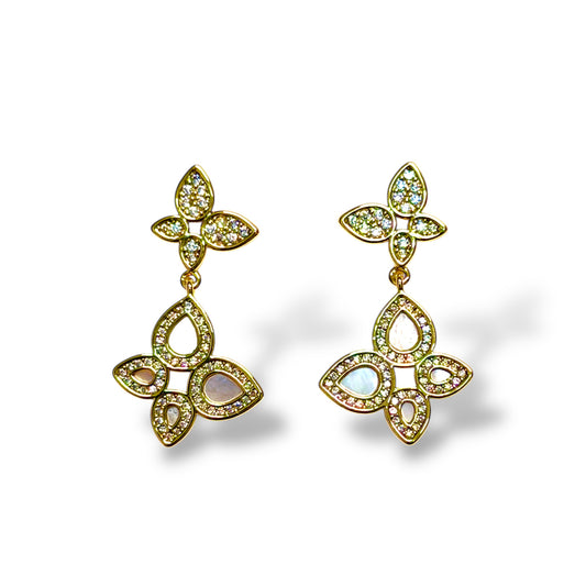 Mother Of Pearl Bloom CZ Butterfly Earring Gold LM