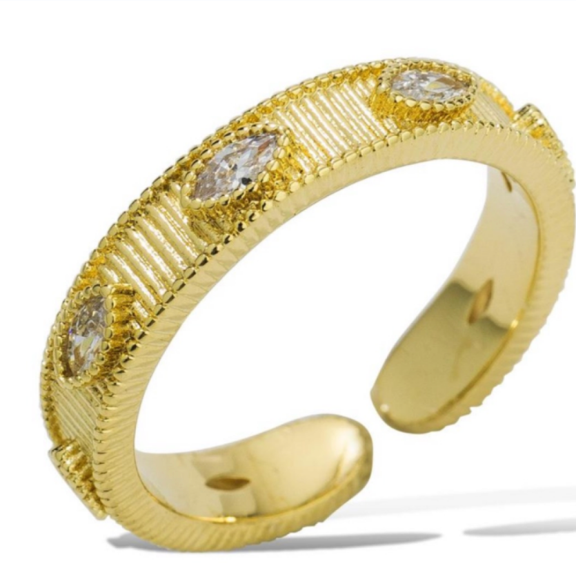Marquise CZ Textured Open Band Ring in gold