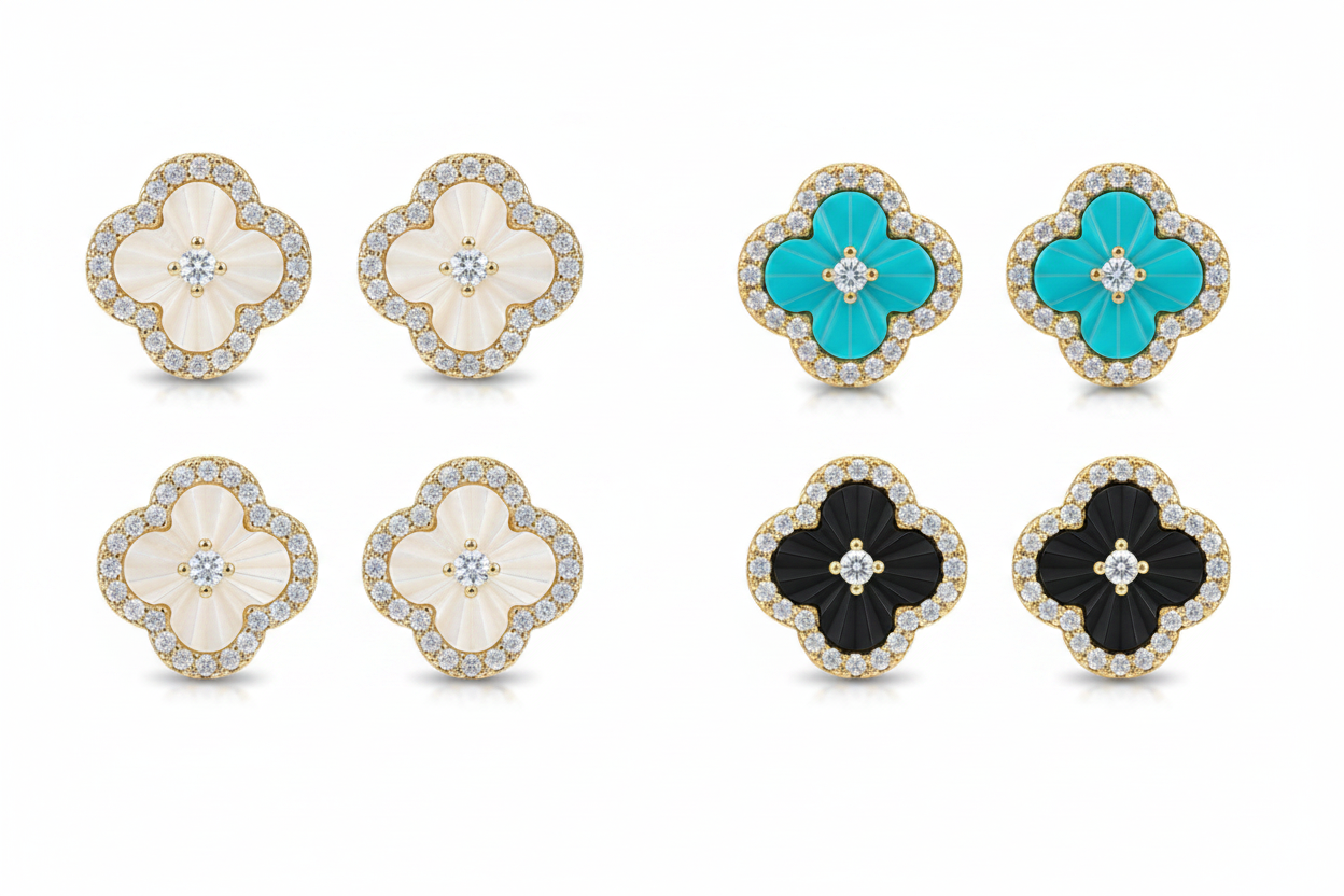 All 6 Clover Stud Earrings - 3 Pairs