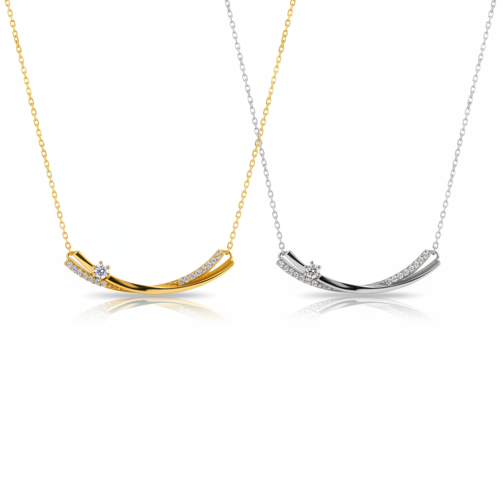 Arc Sparkle Bar Necklace – Gold & Silver