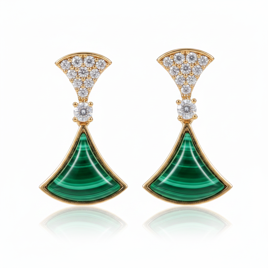 Art Deco Fan Drop Earrings - Malachite