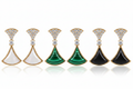 Art Deco Fan Drop Earrings - MOP, Malachite & Black