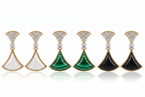 Art Deco Fan Drop Earrings - MOP, Malachite & Black