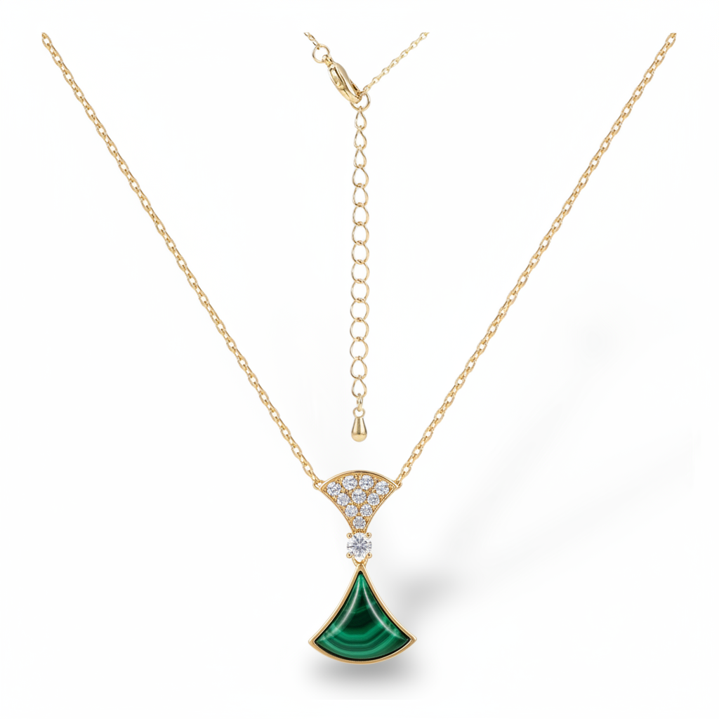 Art Deco Fan Pendant Necklace - Malachite