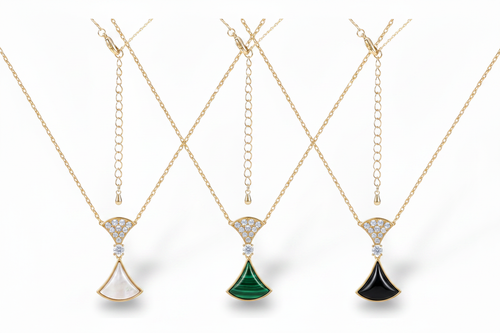 Art Deco Fan Pendant Necklaces - MOP, Malachite & Black