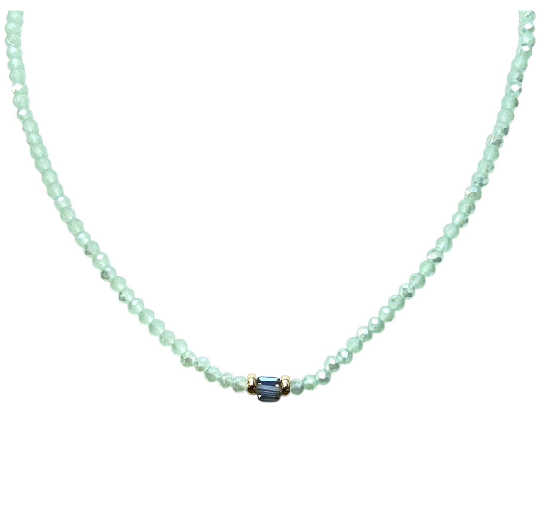 Seafoam Whisper Beaded Necklace-Gold "LM"