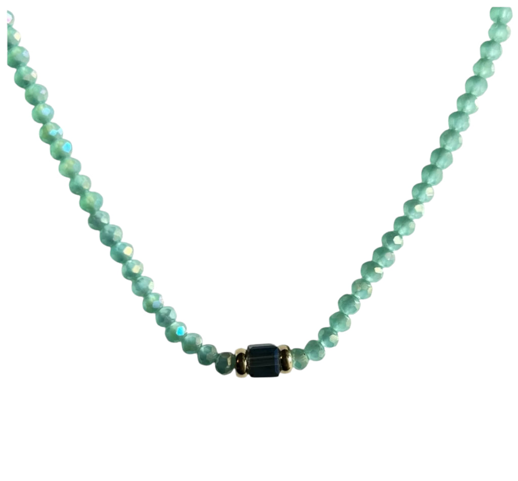 Ocean Mist Beaded Necklace-Gold "LM"