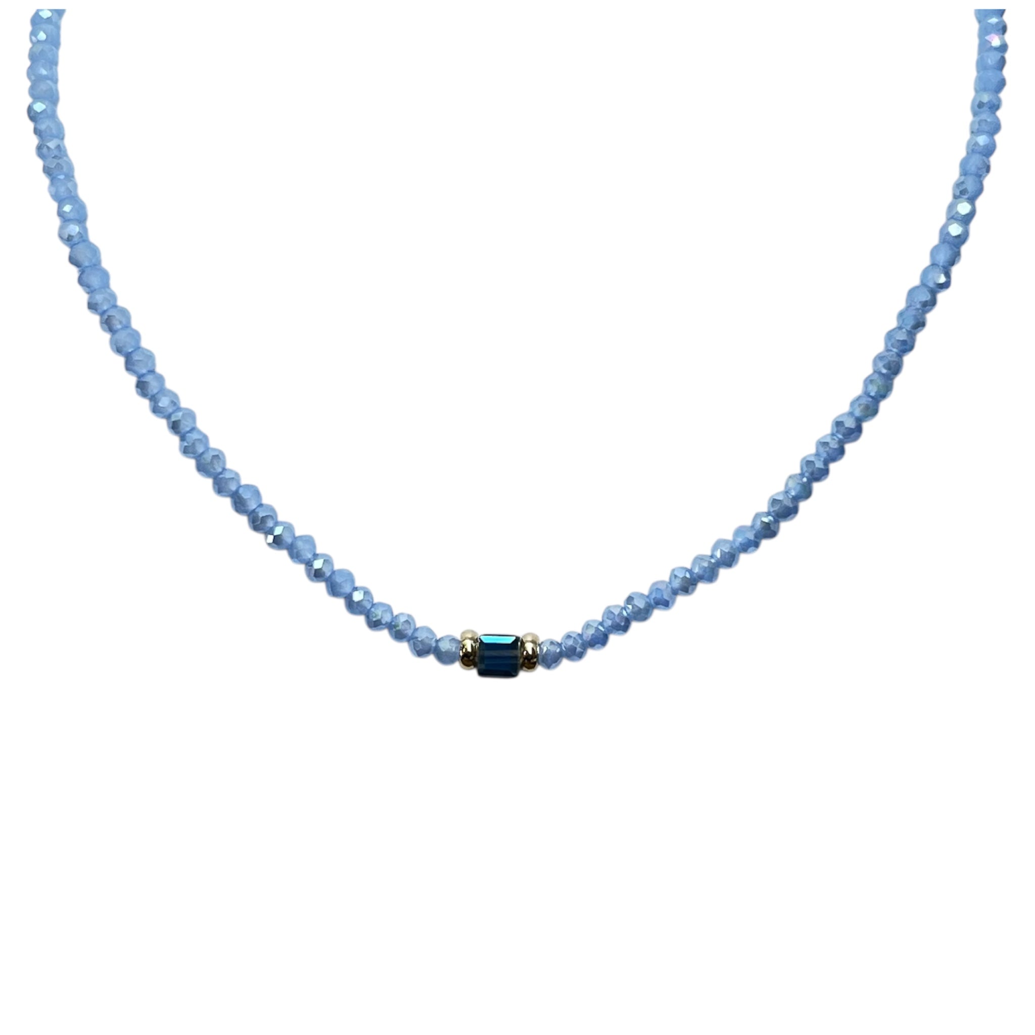 Azure Gleam Bead Necklace-Gold "LM"