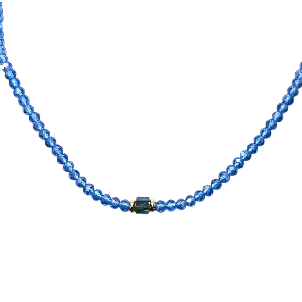 Blue Mirage Beaded Necklace-Gold "LM"