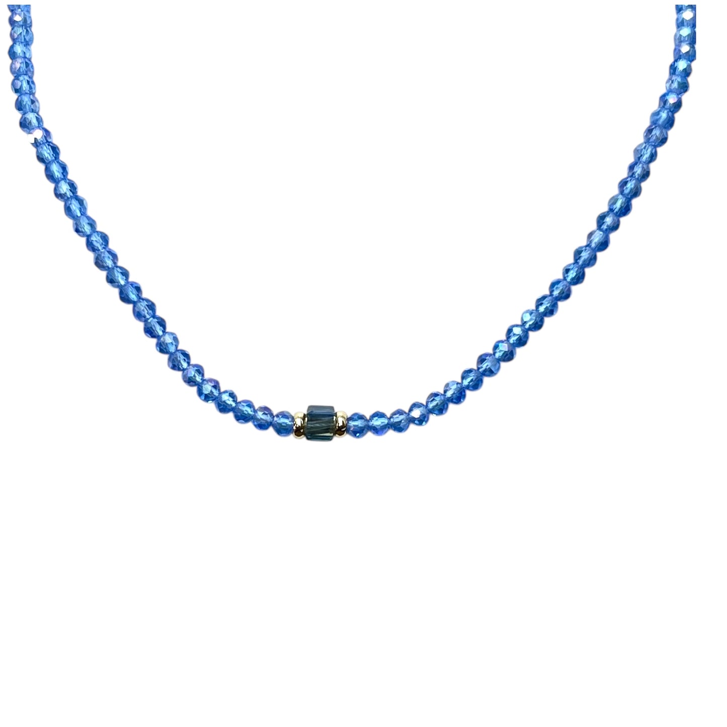 Blue Mirage Beaded Necklace-Gold LM