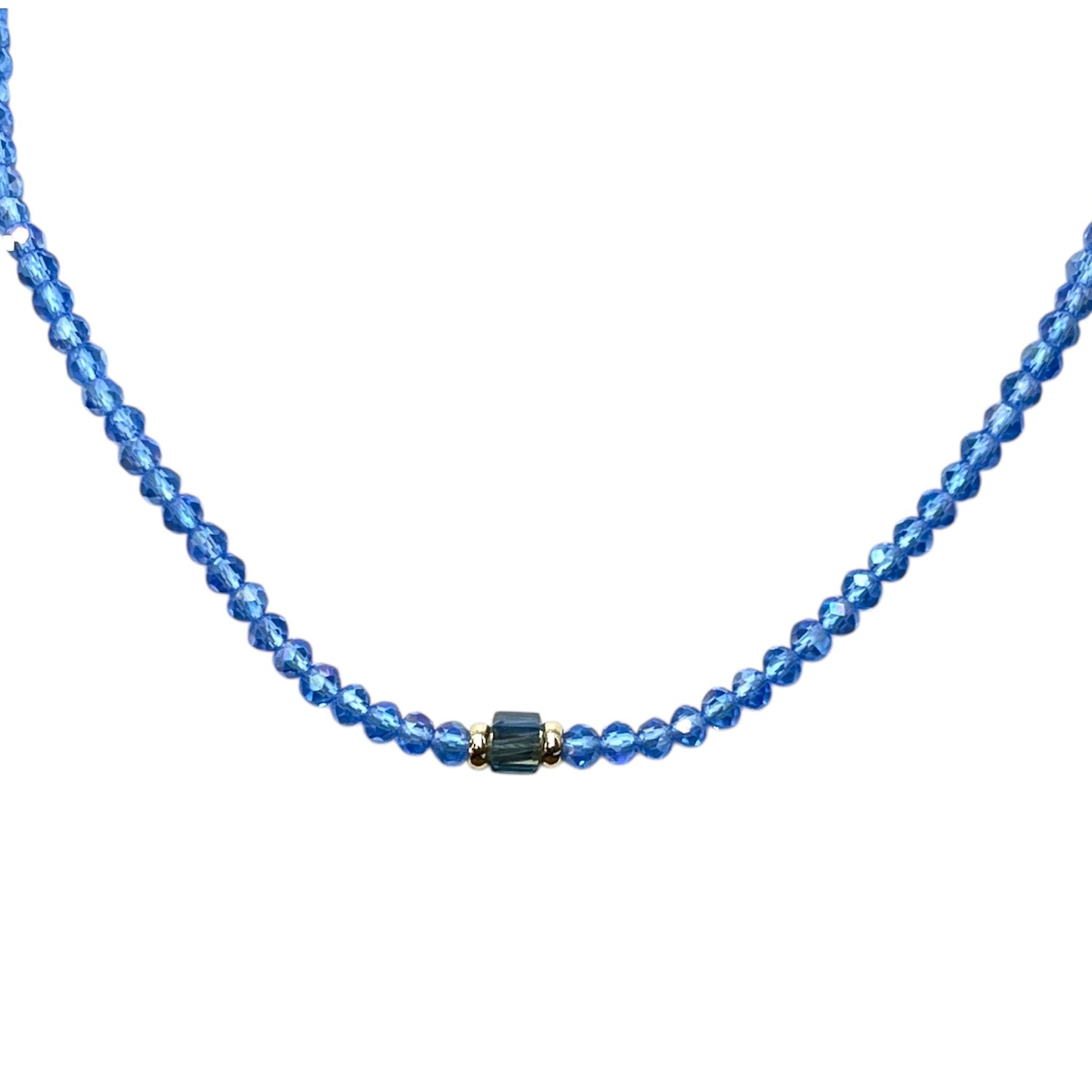 Blue Mirage Beaded Necklace-Gold "LM"