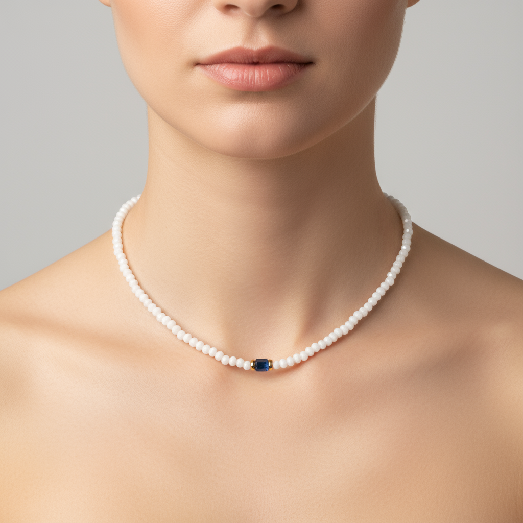 Beaded necklace on model