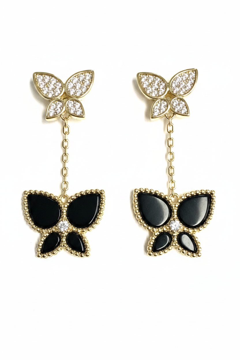 Black Butterfly Chain Drop Earrings