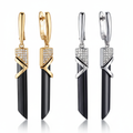 Black Ceramic Geometric Drop Earrings – Gold & Silver