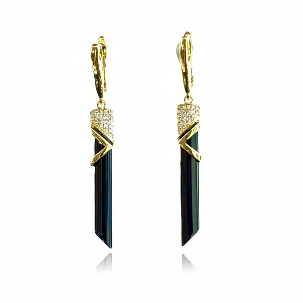 Black Ceramic Geometric Drop Earrings – Gold