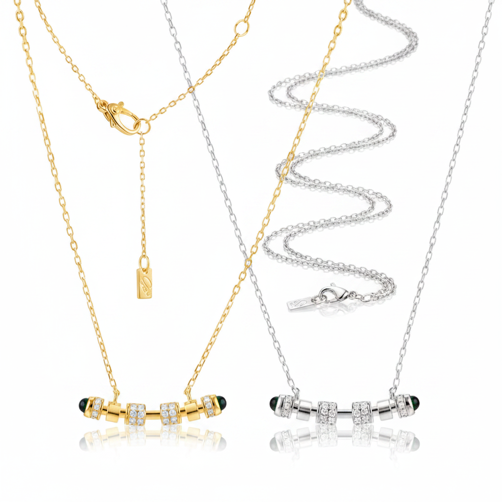 Black Ceramic Sparkle Bar Necklace – Gold & Silver Together
