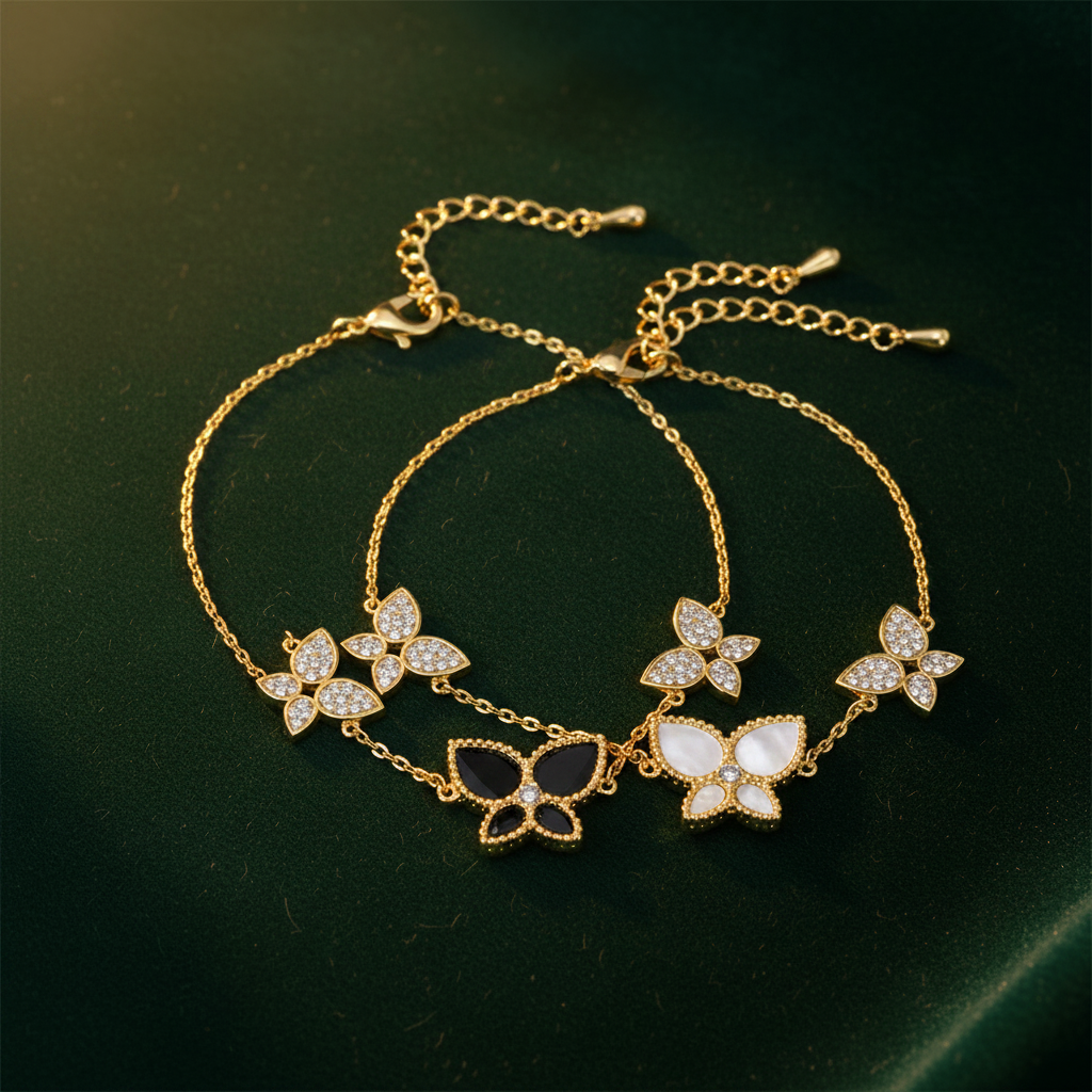 Bloom CZ Butterfly Bracelet – MOP & Black Styled