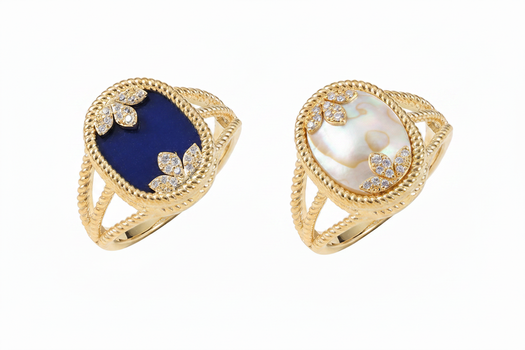 Botanical Statement Ring - Blue & MOP