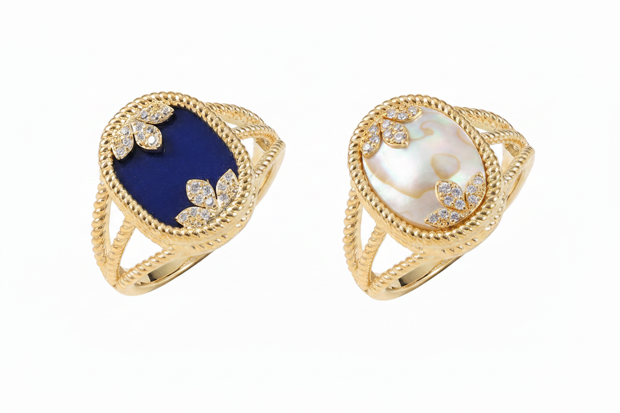 Botanical Statement Ring - Blue & MOP
