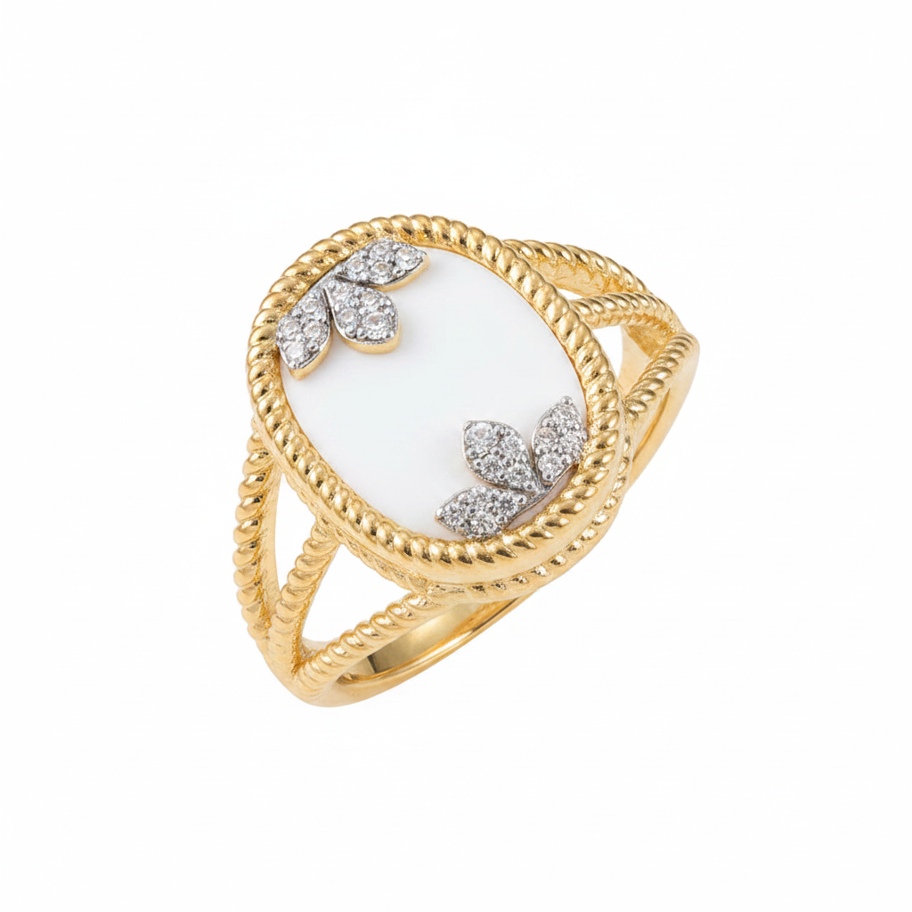 Botanical Statement Ring - White Stone, Blue Style