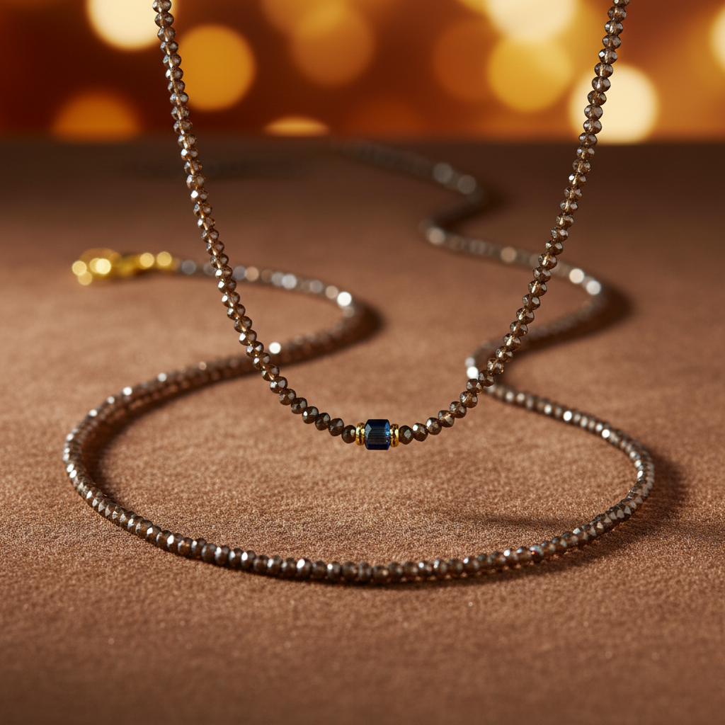 Brown faceted beaded necklace with elegant background