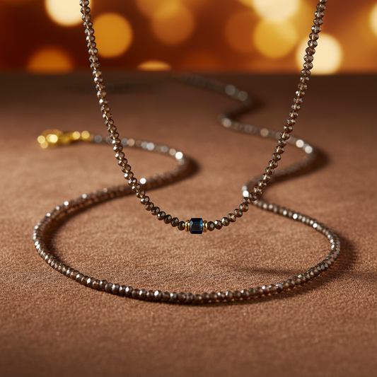 Brown faceted beaded necklace with elegant background