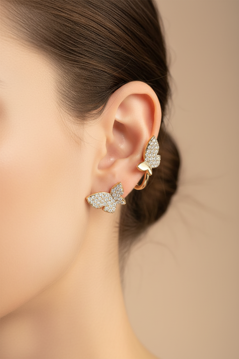 Butterfly earrings on model - realistic size