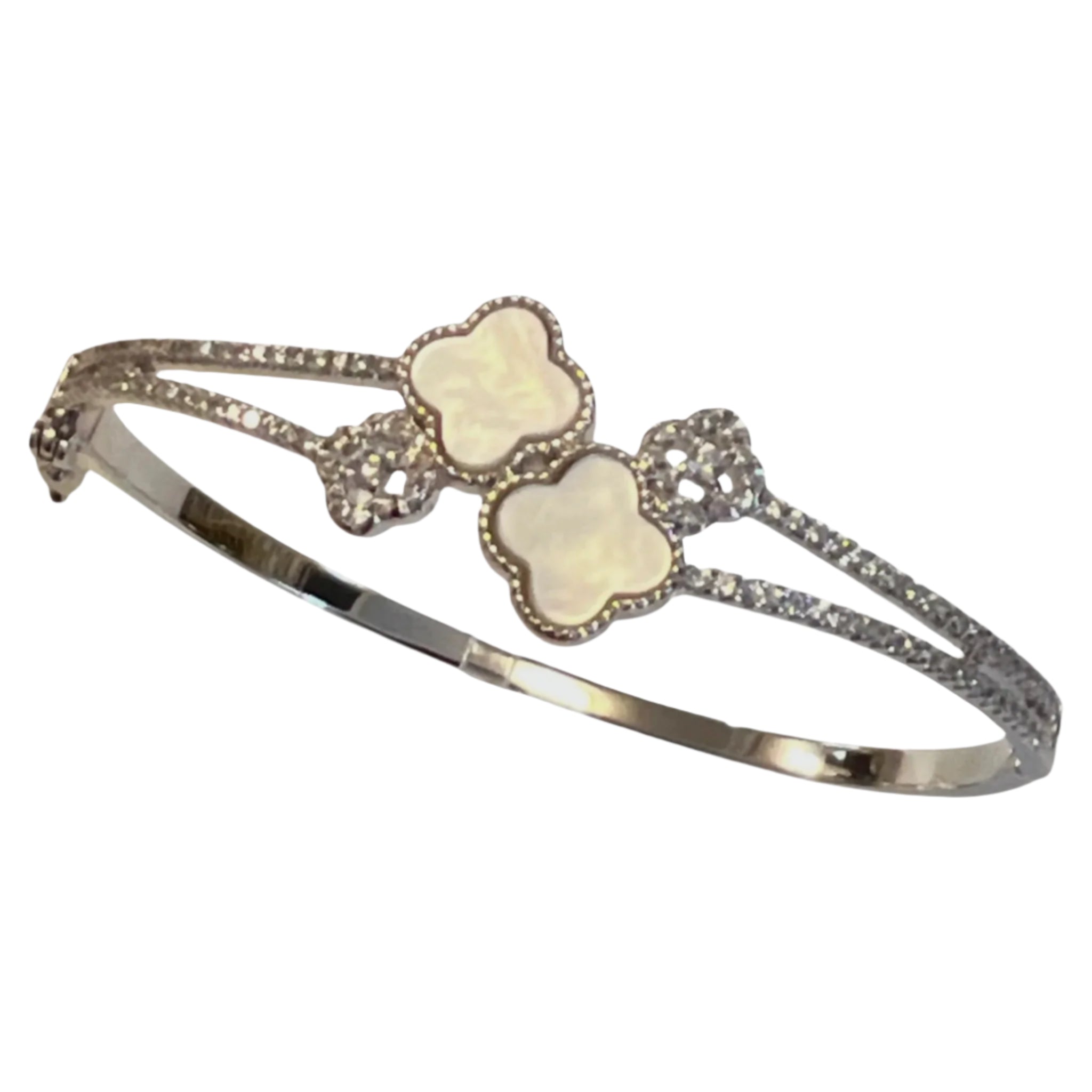Moonlit Clover Bangle-Silver "LM"